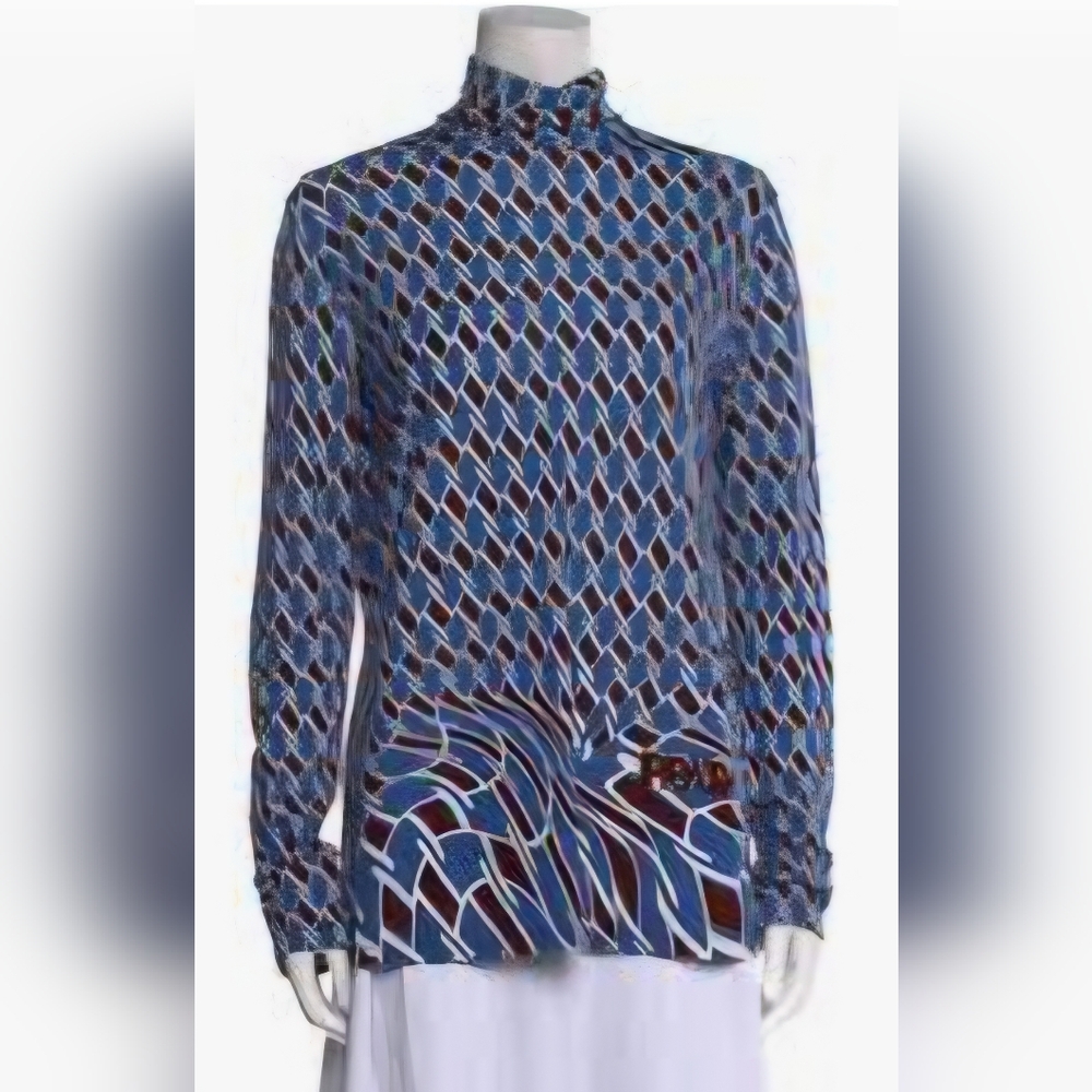 Blue Patterned Long Sleeve Top